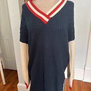 Noisy May Sweater Dress Drop Shoulder Tennis Colorblock Cable Knit Womens L Blue